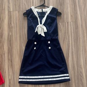 Navy Sailor-Inspired Dress with White Trim